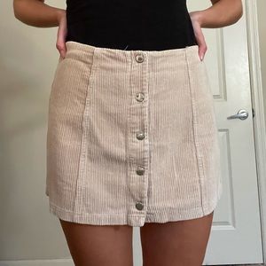 Nude corduroy button-up skirt